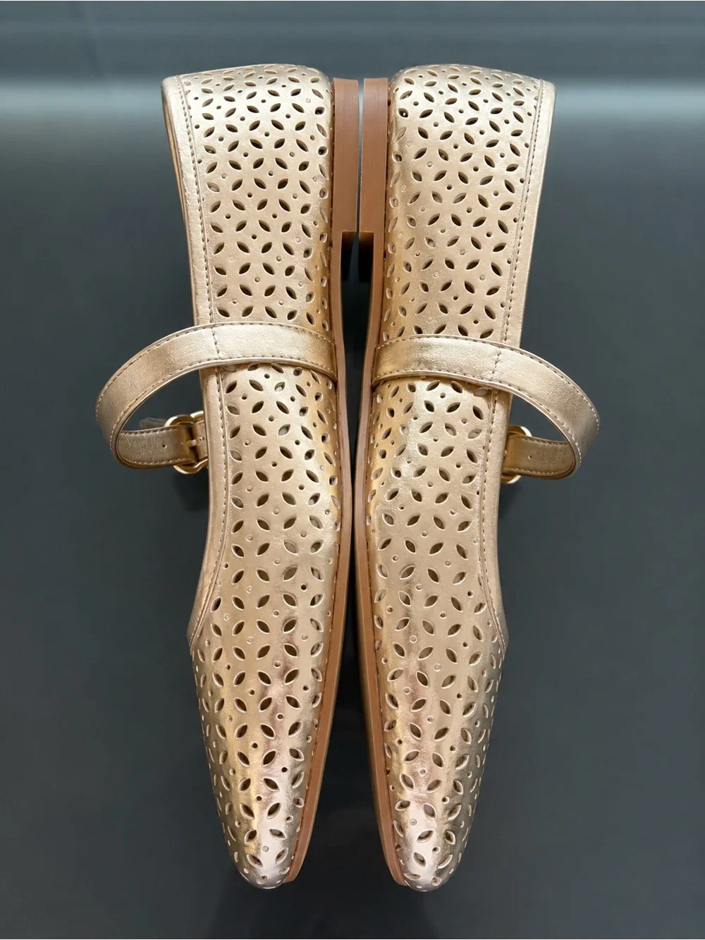 J. Crew Metallic Gold Perforated Mary Jane Flats Size 8.5